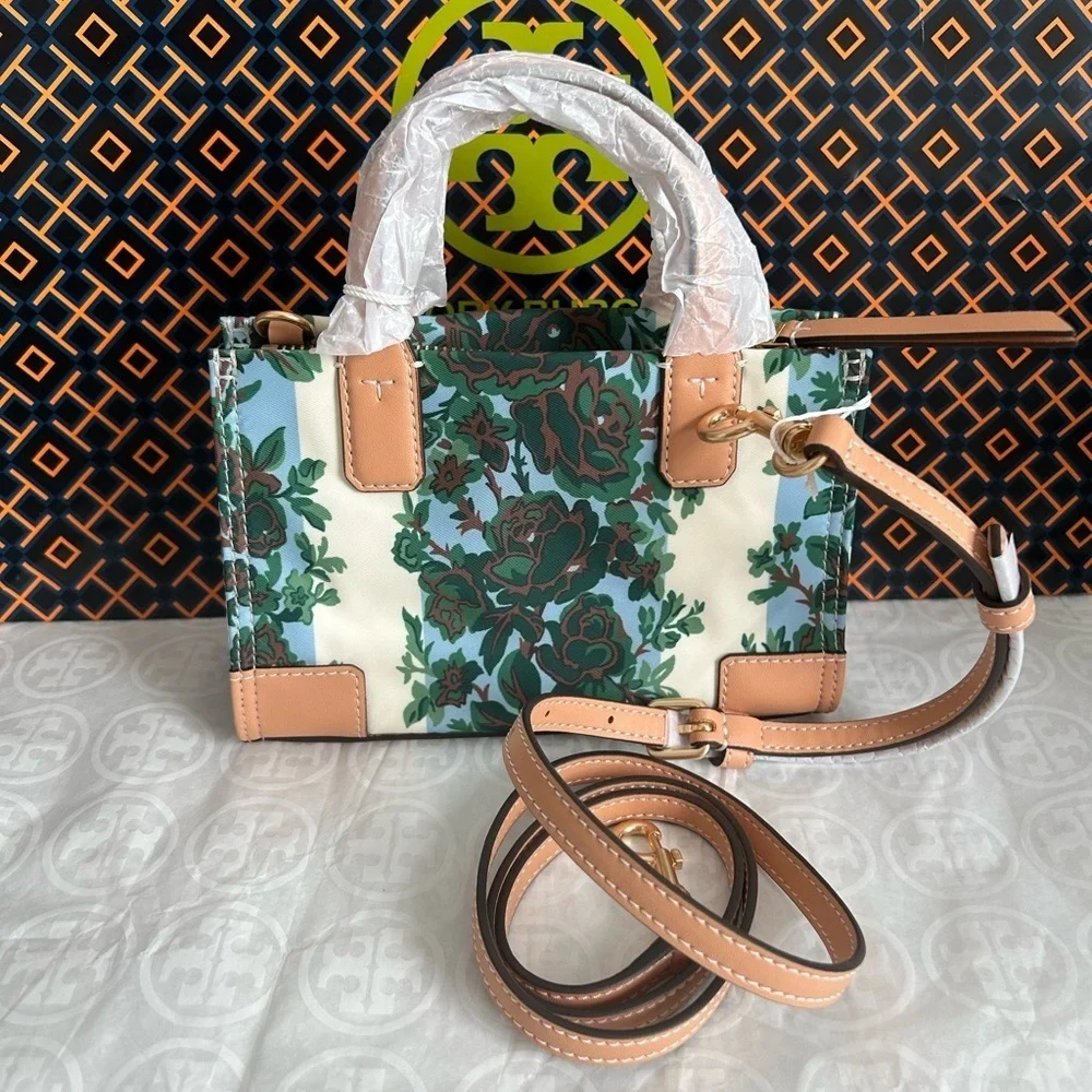 Tory Burch Ella Printed Mini Tote Crossbody Bag Rayure Fleurie